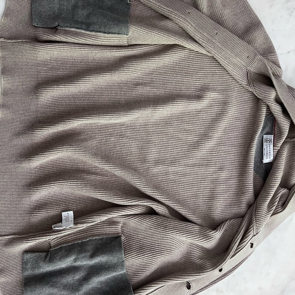 $2,200 MSRP Brunello Cucinelli Taupe Cardigan Hood Contrast Weave Men Size IT48 - Picture 4 of 11